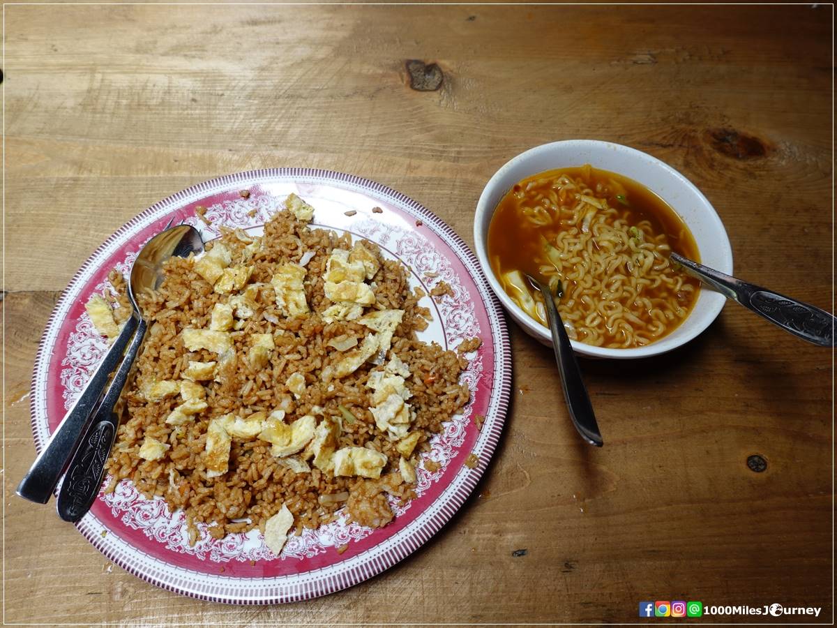 Egg fried rice and Korean noodle soup